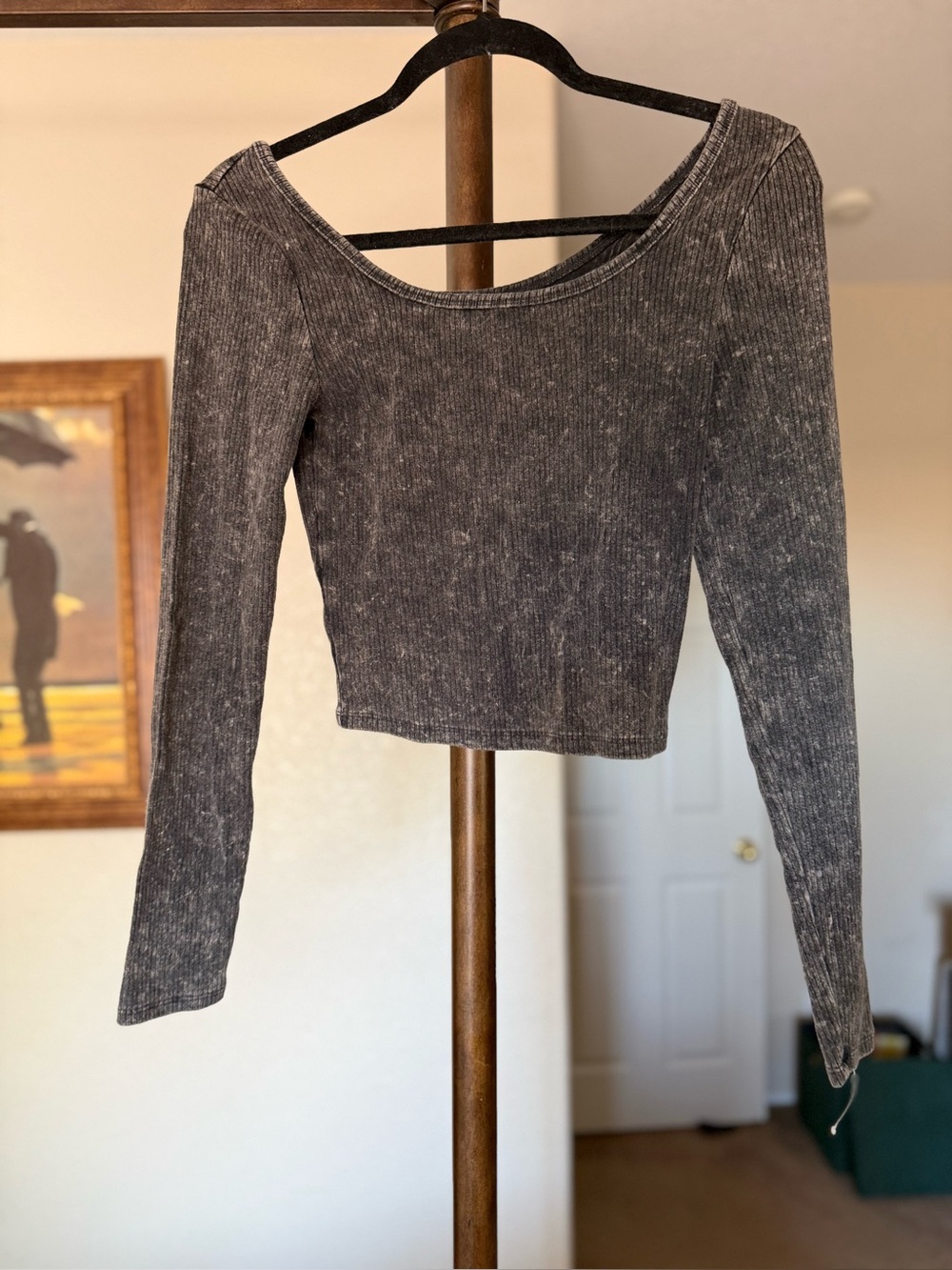 wild fable Long Sleeve Ribbed Crop Top — Charcoal